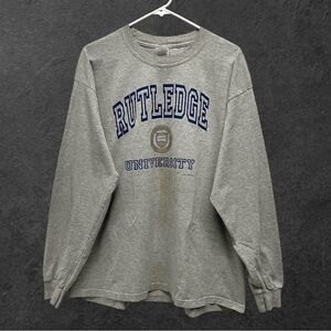 Vintage Y2K 2002 Rutledge University Distressed Gray Long Sleeve T-Shirt // XL
